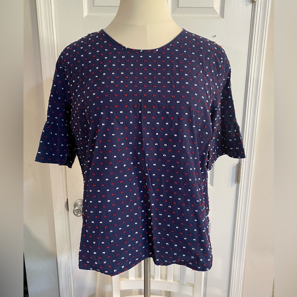 IZOD Red White and Blue Top XXL Button Back 100% Cotton